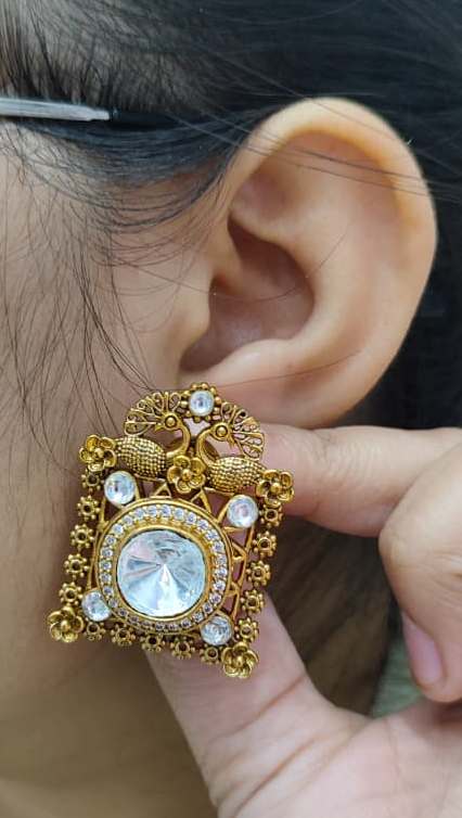 Peacock With Polki Oversized Studs for woman