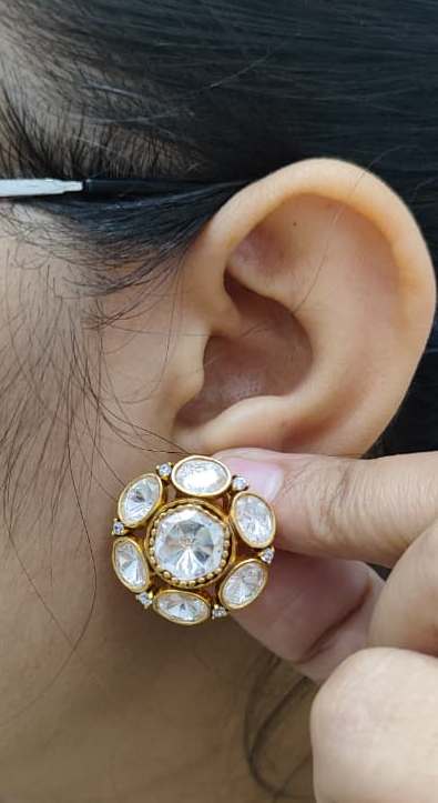 Uncut Polki Mossanite Studs for woman