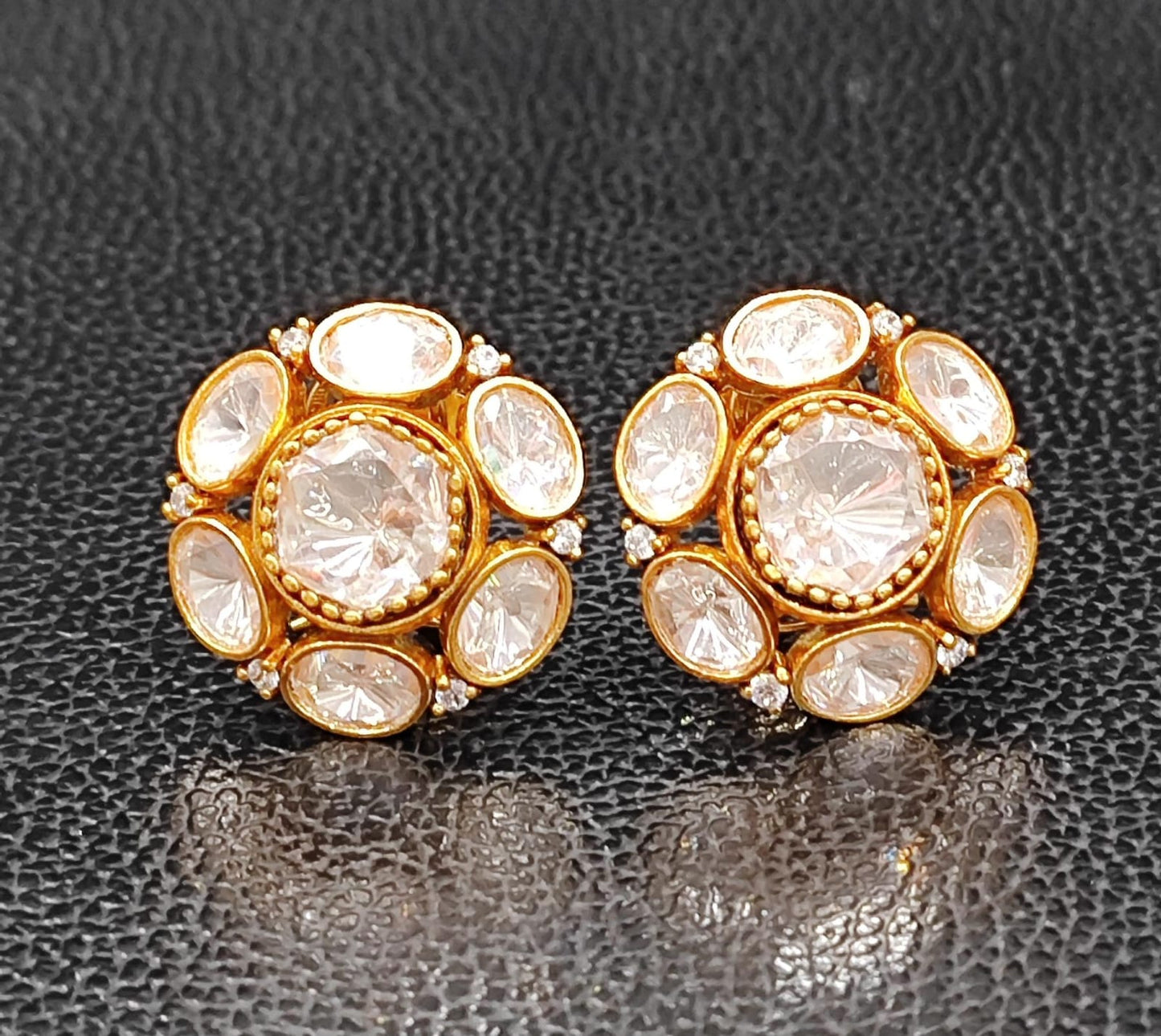 Uncut Polki Mossanite Studs for woman