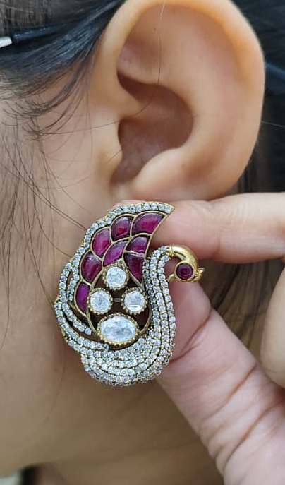 Peacock Stud With Mossanite for woman