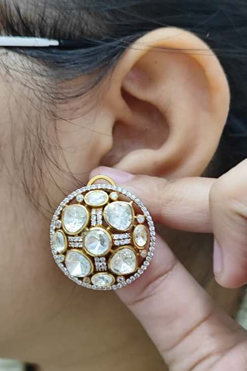 Uncut Polki With Side CZ Studs for woman