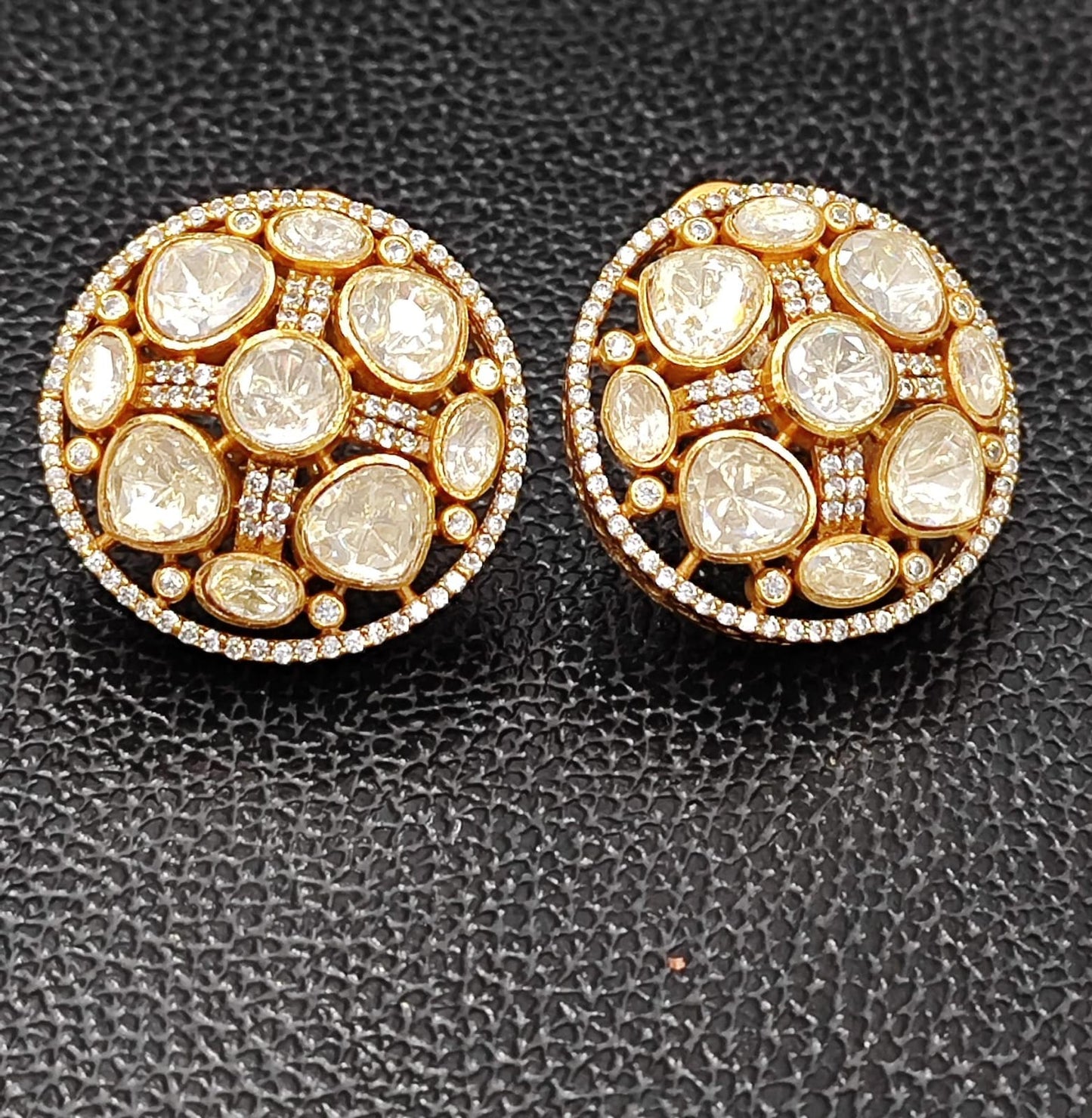 Uncut Polki With Side CZ Studs for woman