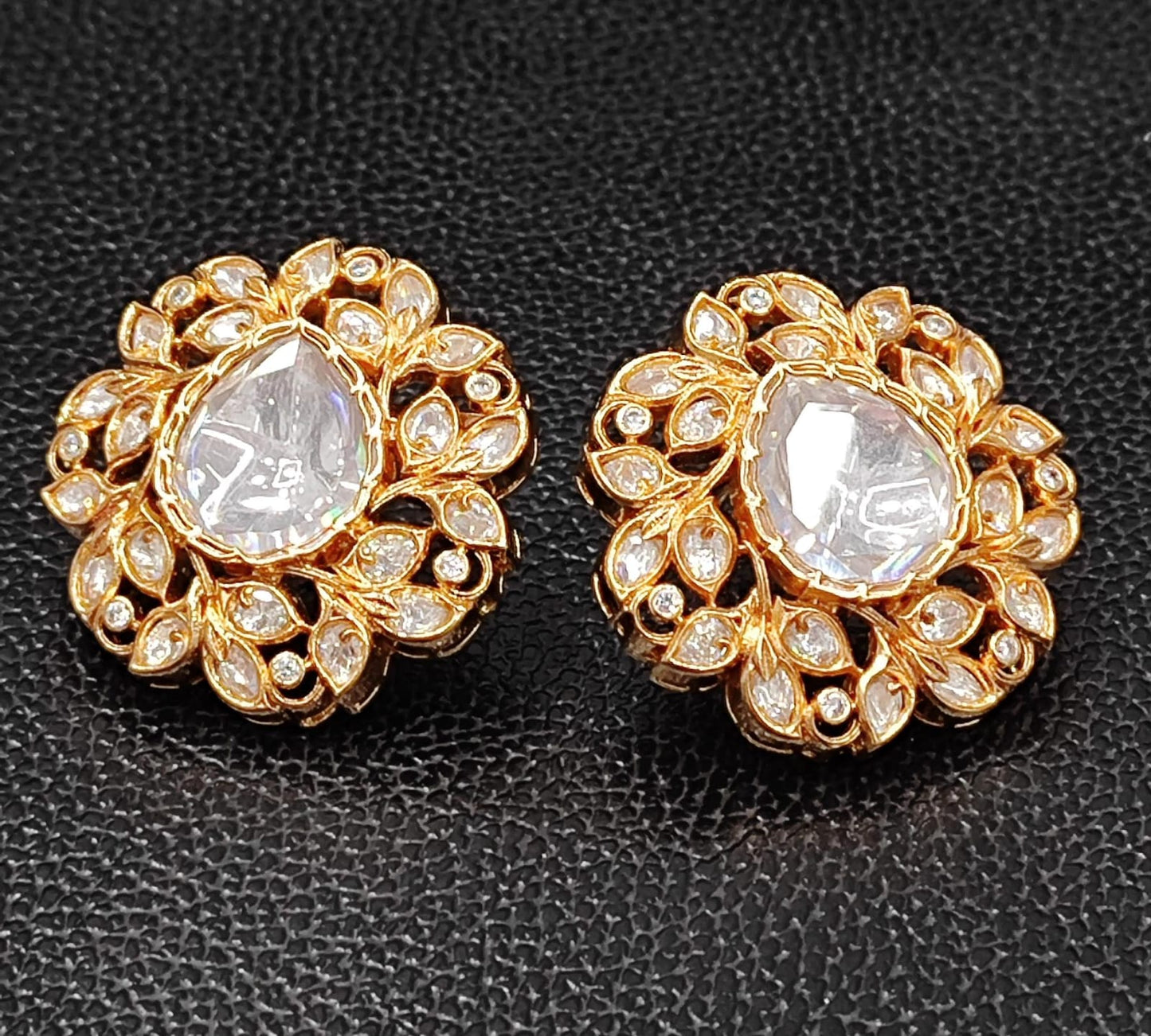 Leafy With Centre Polki Oversized Stud for woman