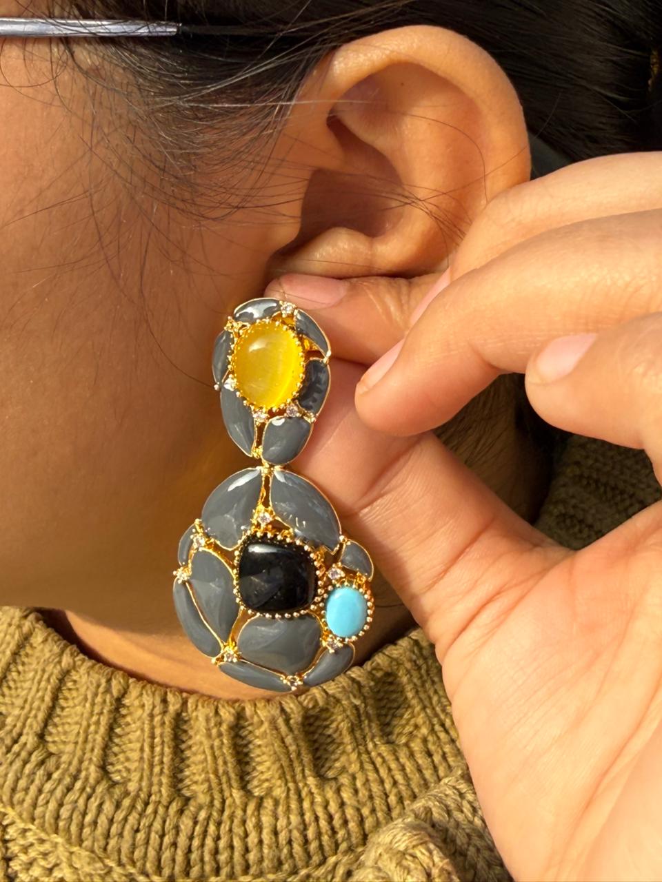 Enamel Stone With CZ Earring for woman