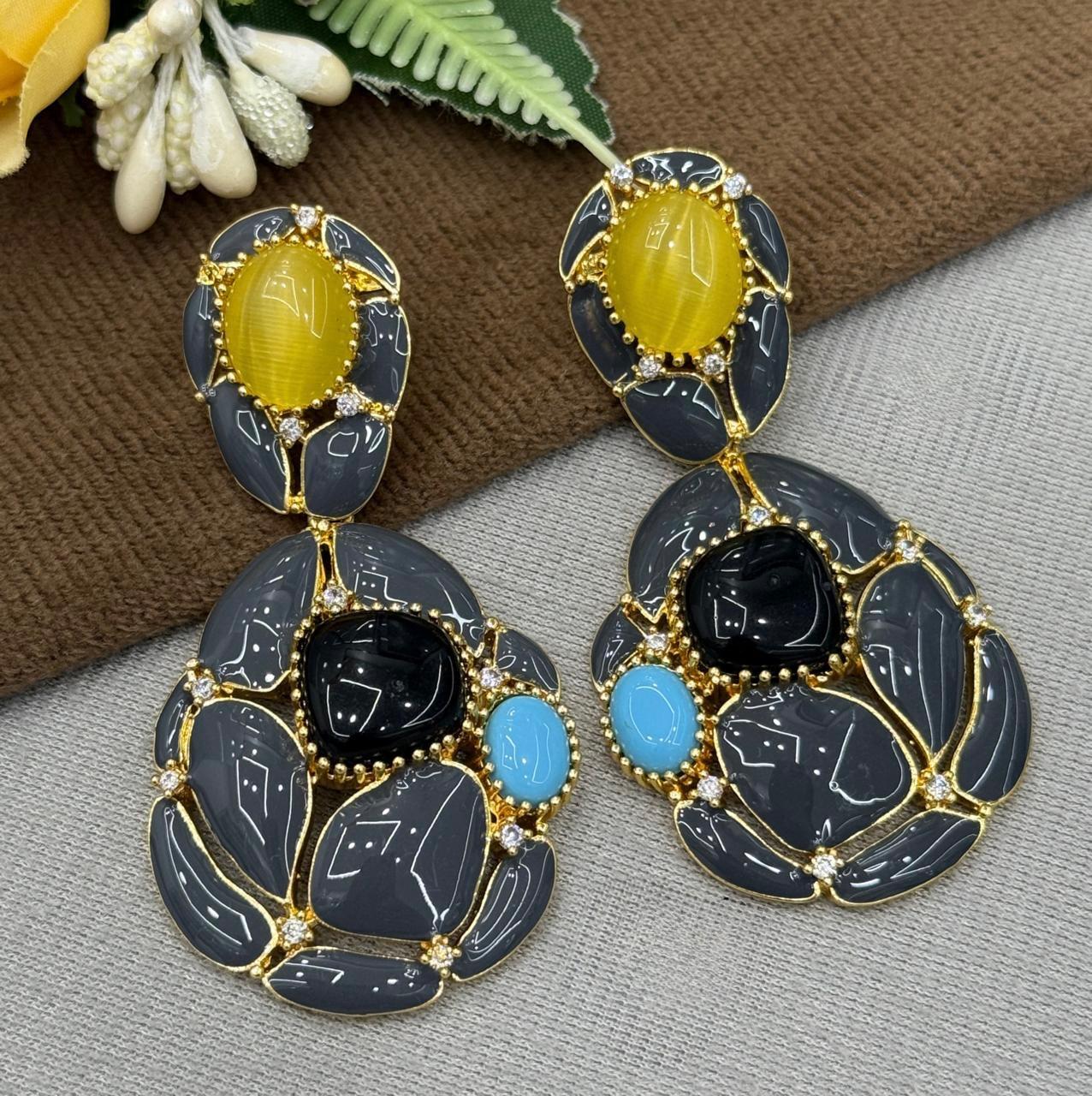 Enamel Stone With CZ Earring for woman