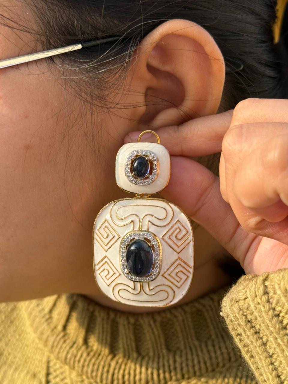 CZ Meenakari Earring With Rodhium Earring for woman