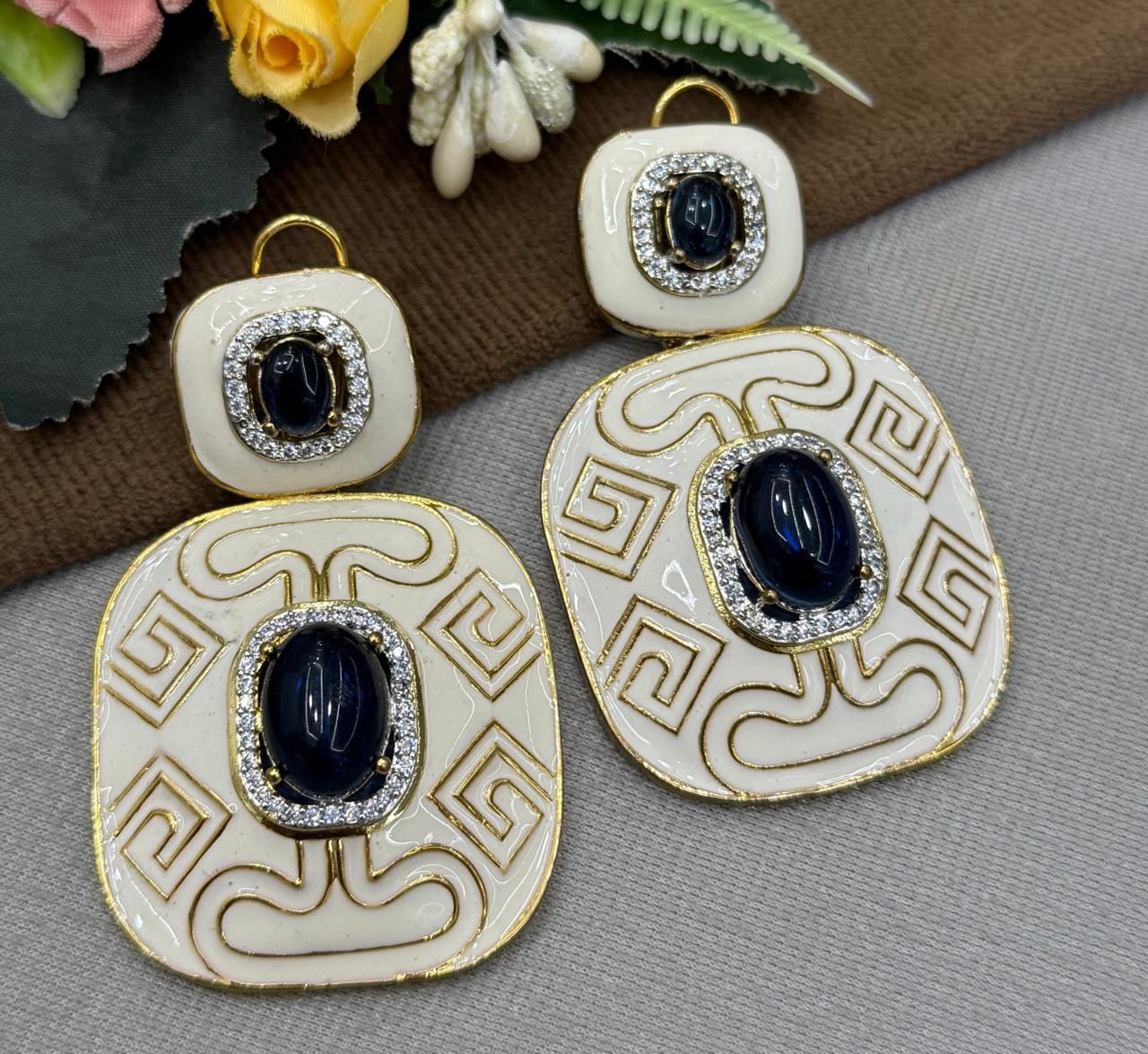 CZ Meenakari Earring With Rodhium Earring for woman