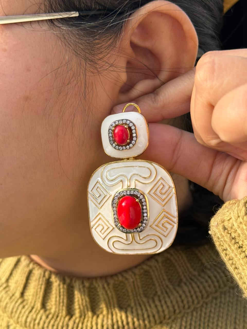 CZ Meenakari Earring With Rodhium Earring for woman