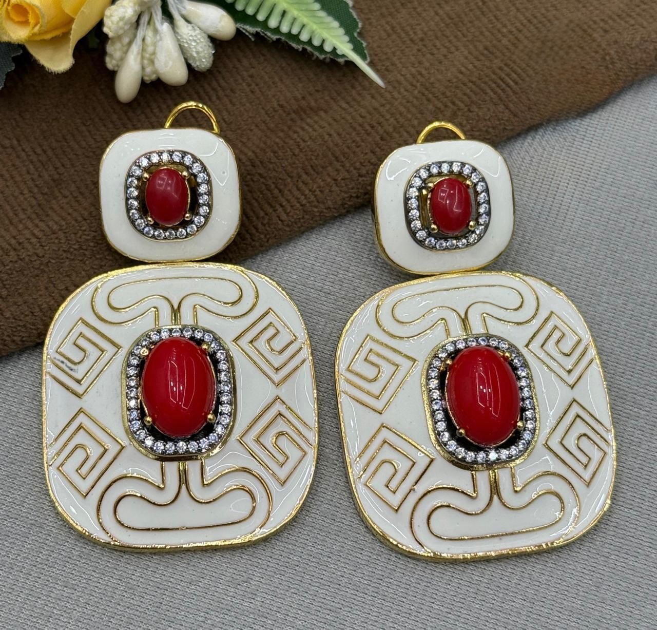 CZ Meenakari Earring With Rodhium Earring for woman
