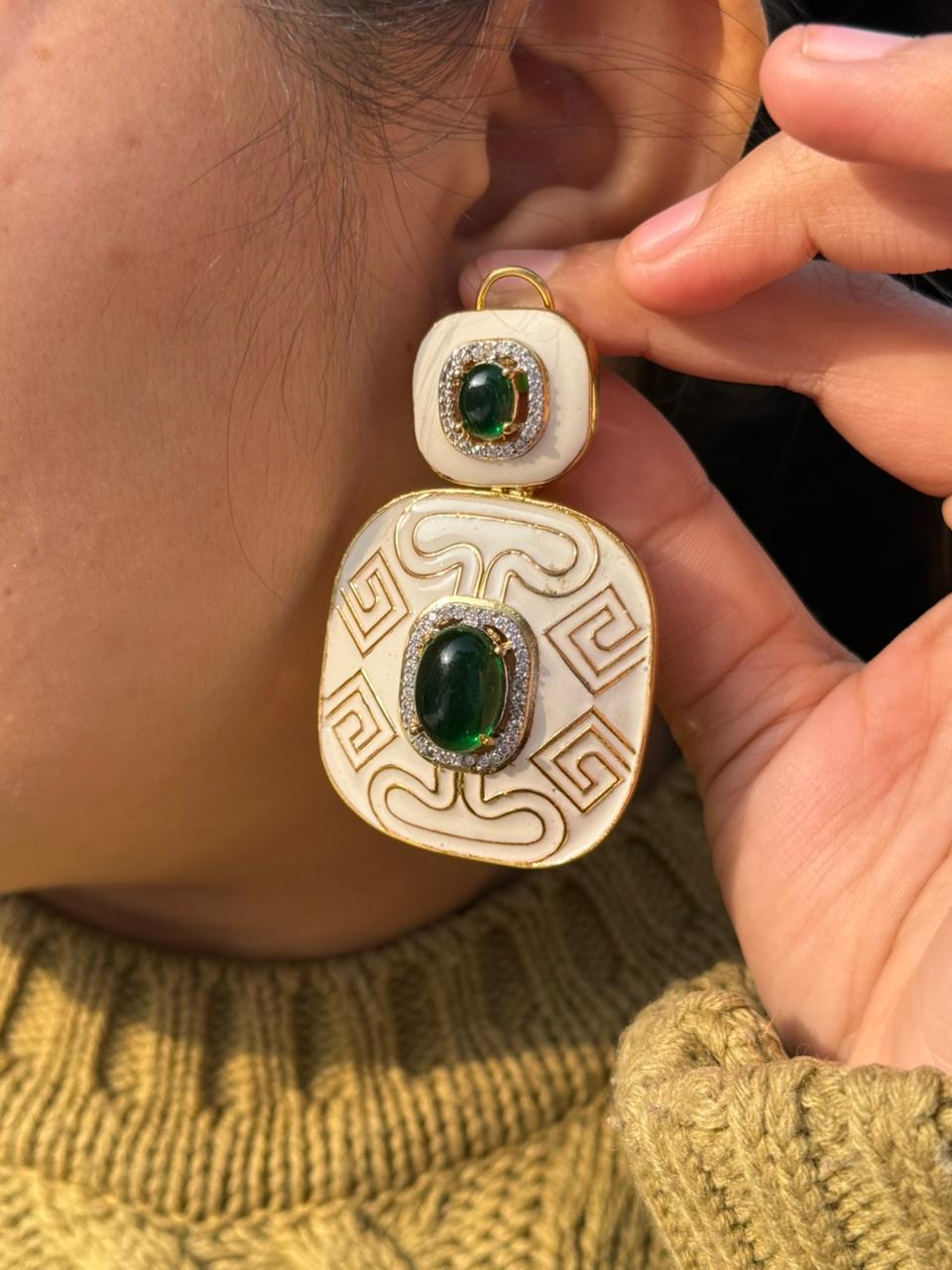 CZ Meenakari Earring With Rodhium Earring for woman