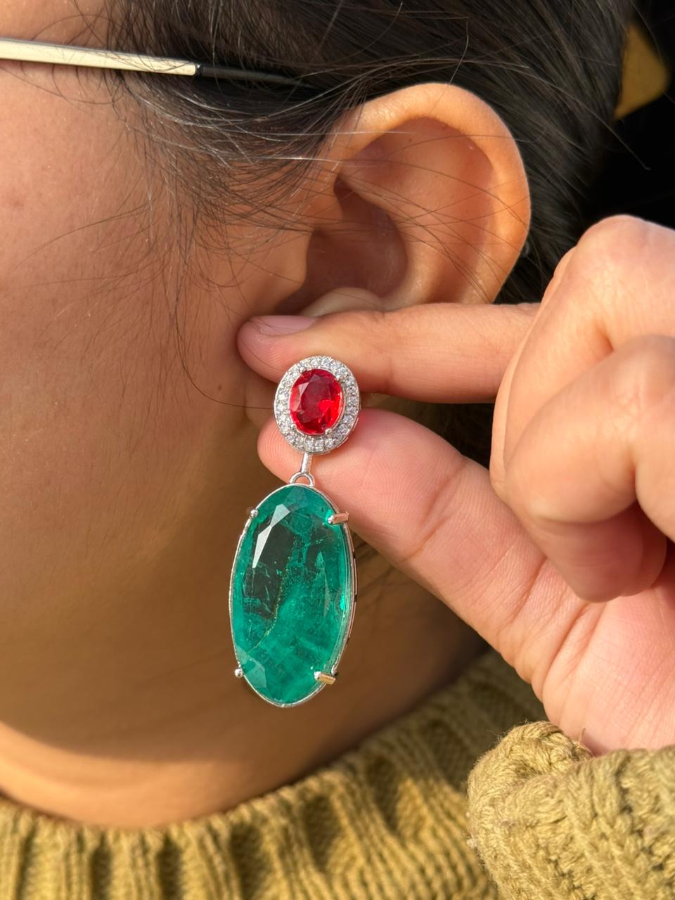 Doublet Stone With cz Earring for woman