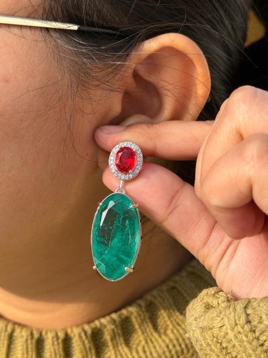 Doublet Stone With cz Earring for woman