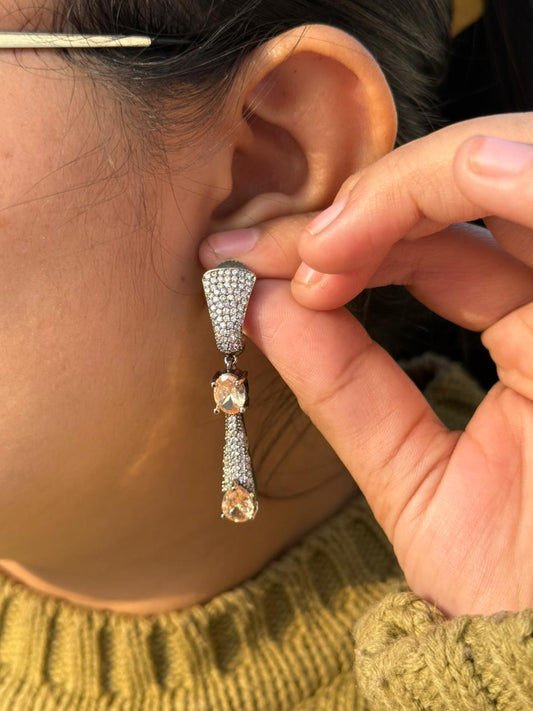 Elegant Long Drop Earrings with Yellow Gemstones
