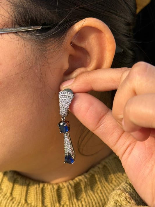 Elegant Long Drop Earrings with blue Gemstones for Women And Girls