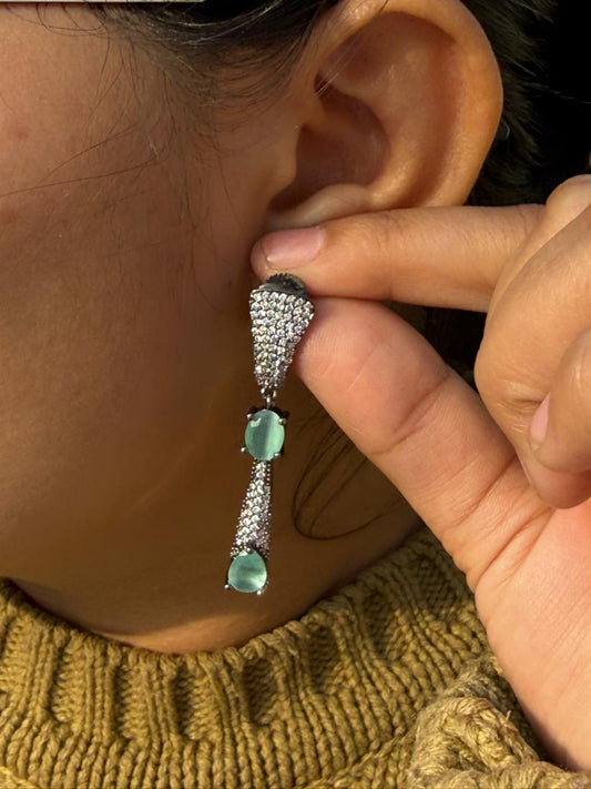 Elegant Long Drop Earrings with mint green Gemstones for Women And Girls