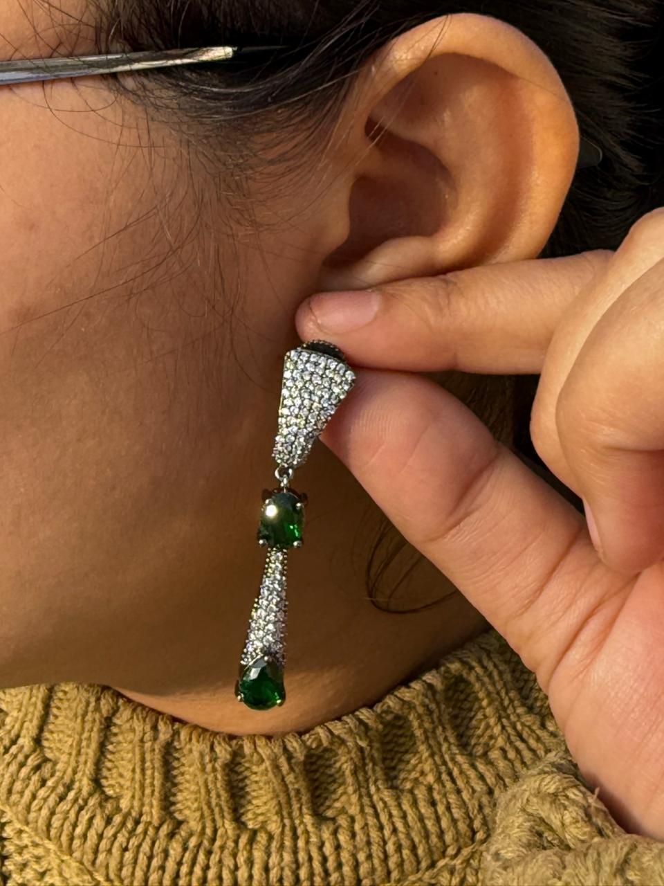 Luxury Green Gemstone Drop Earrings with CZ Pave