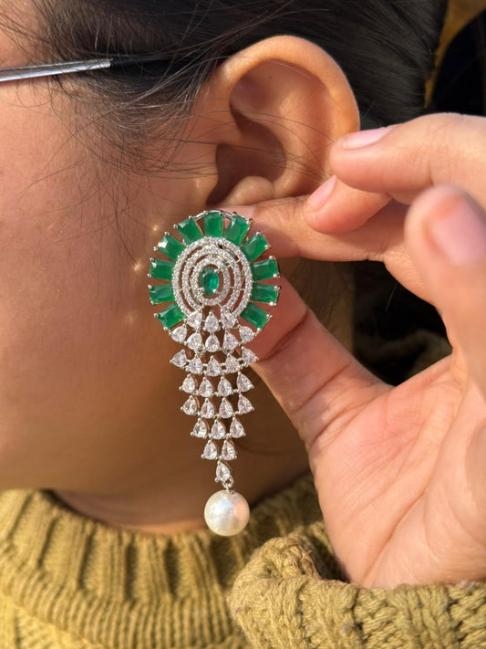 Elegant Green With cz Earring for woman