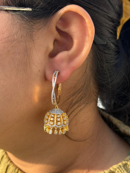 Hoops With Jhumki In Golden Polish for woman