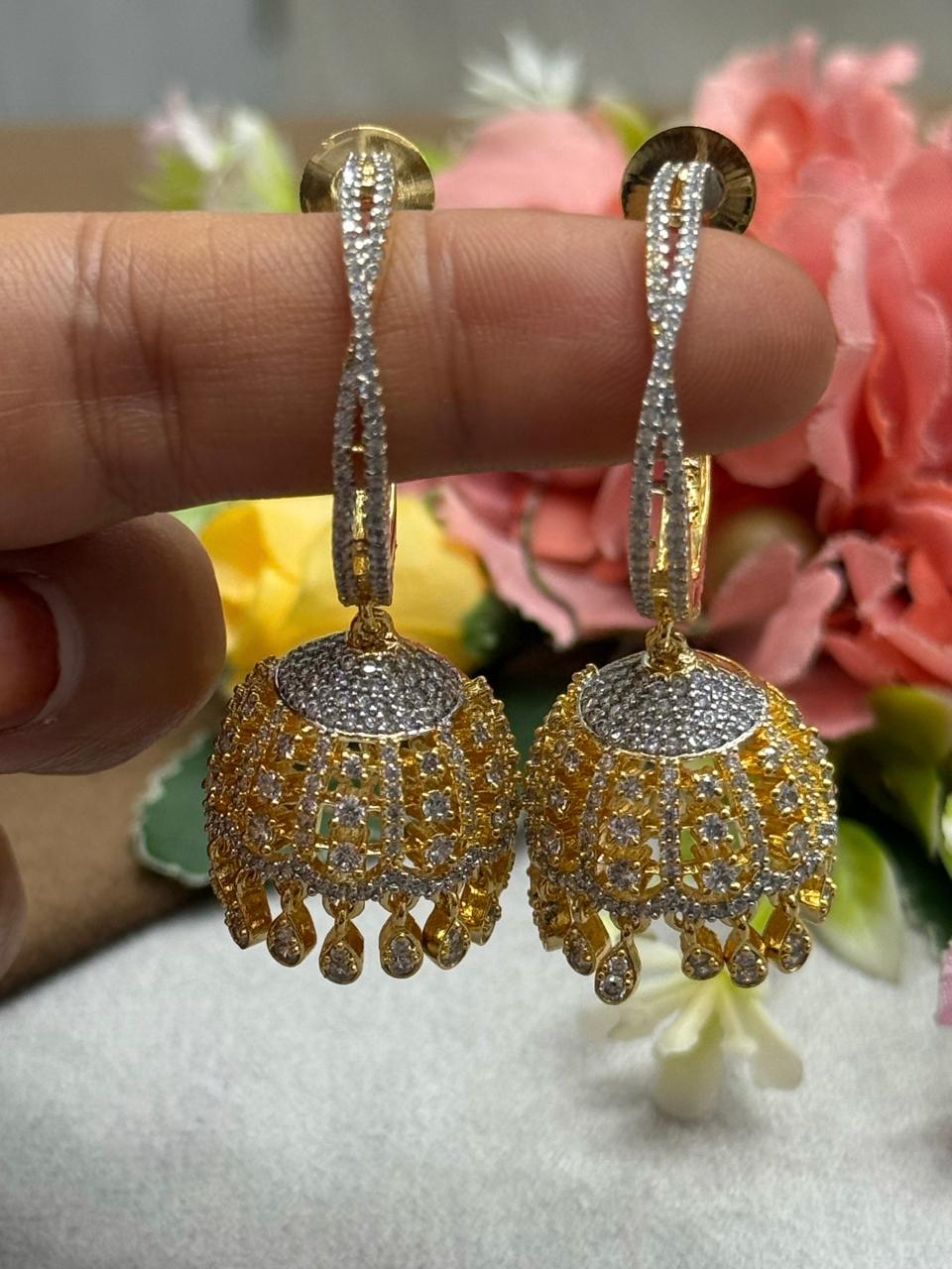Hoops With Jhumki In Golden Polish for woman