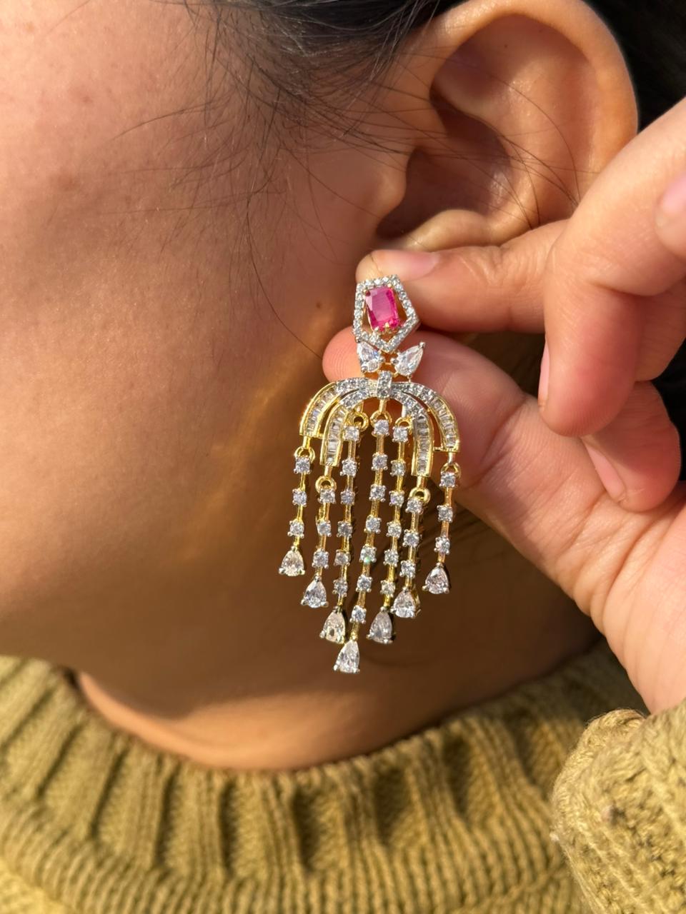 Dual Polish With cz Earring for woman