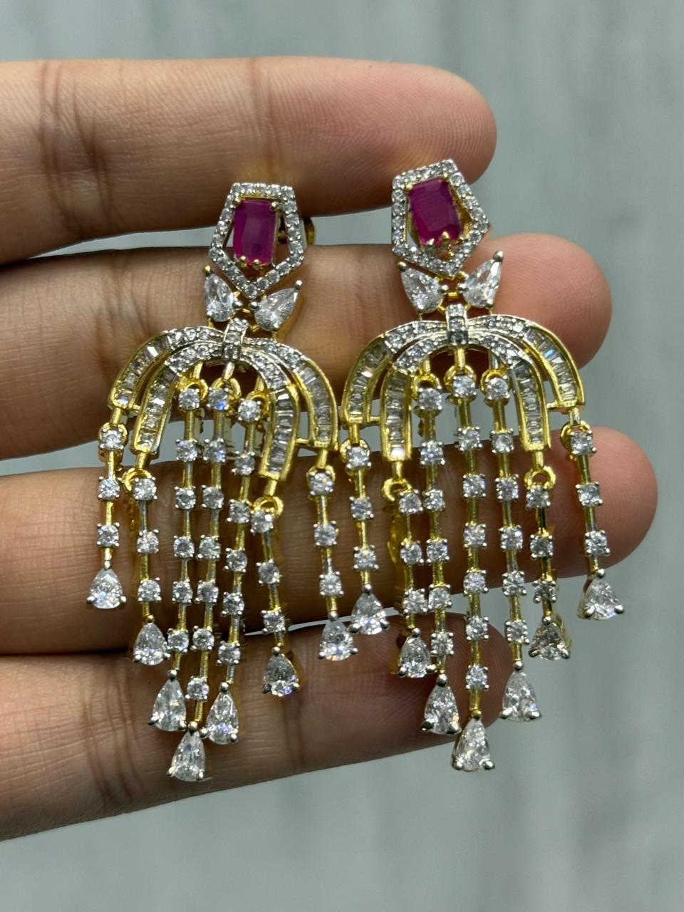 Dual Polish With cz Earring for woman