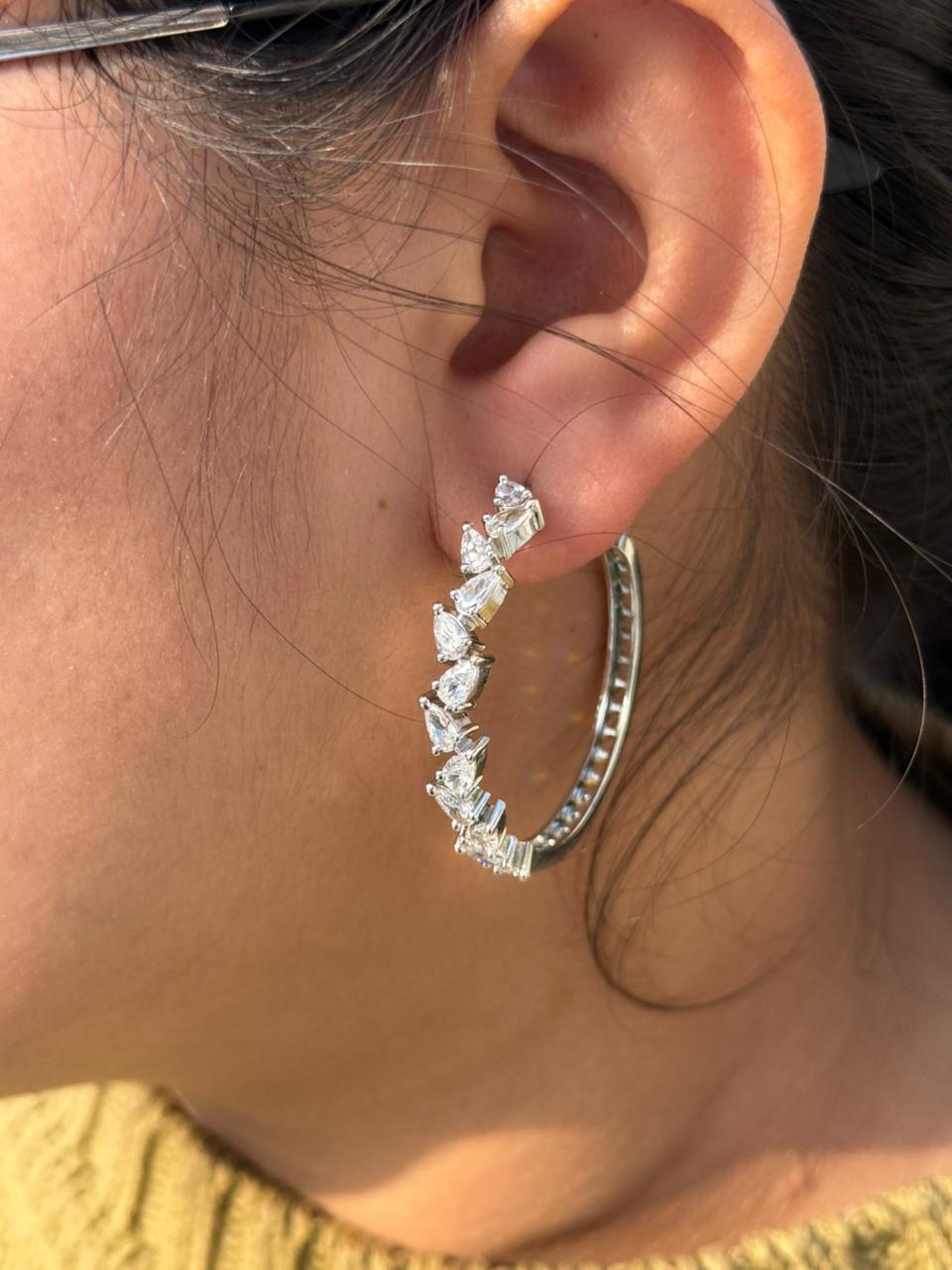 CZ Hoops With Silver Polish for woman