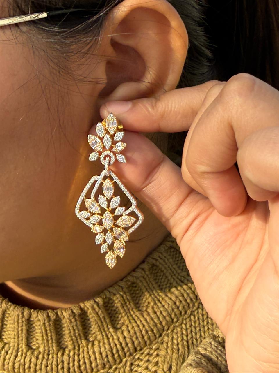 Gold Plated Diamond Cut Floral Statement Earrings