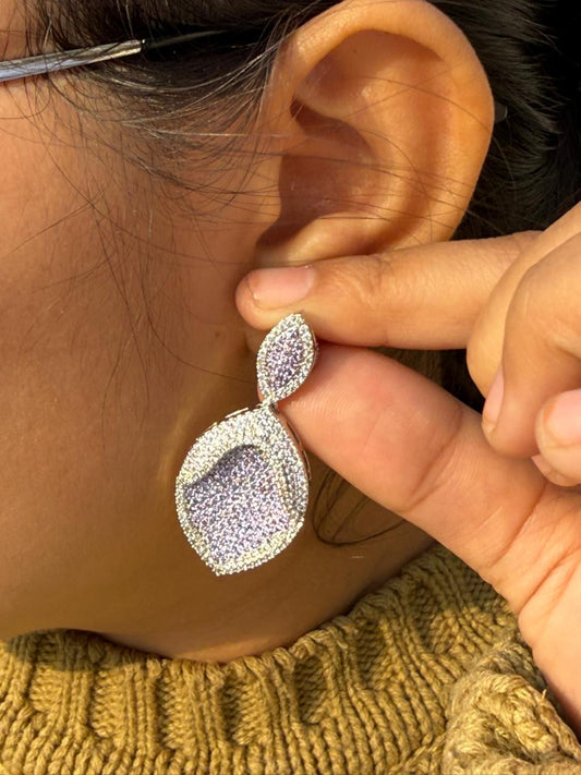 Purple colour Crystal Leaf Drop Earrings for women