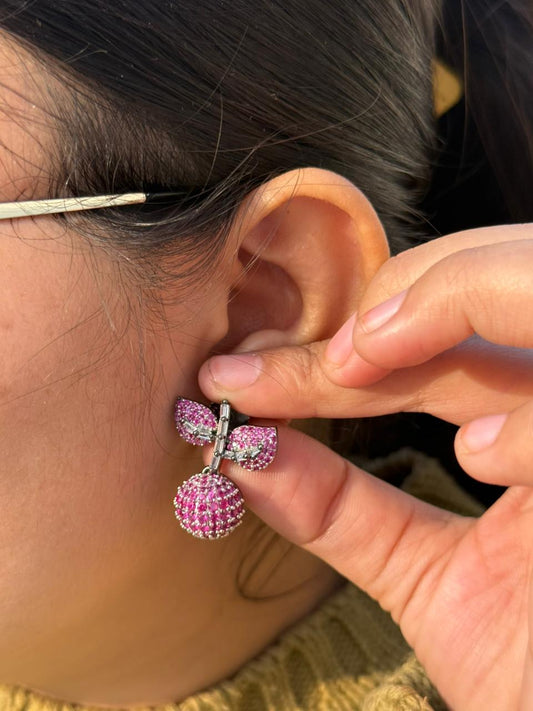 Invisible setting  Pink colour Ball & Leaf  Earrings