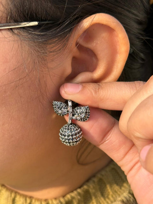 Black Crystal Ball & Leaf Drop Earrings