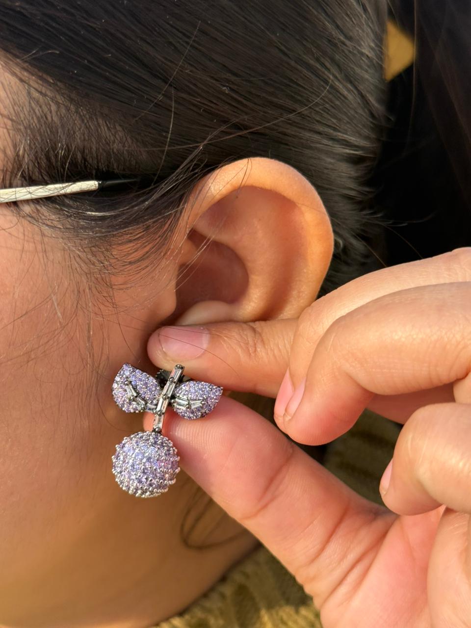 Cherry With Leaf In Invisible Setting Earring for woman