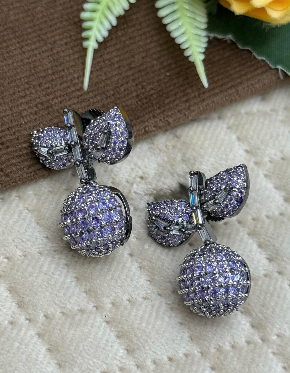 Cherry With Leaf In Invisible Setting Earring for woman