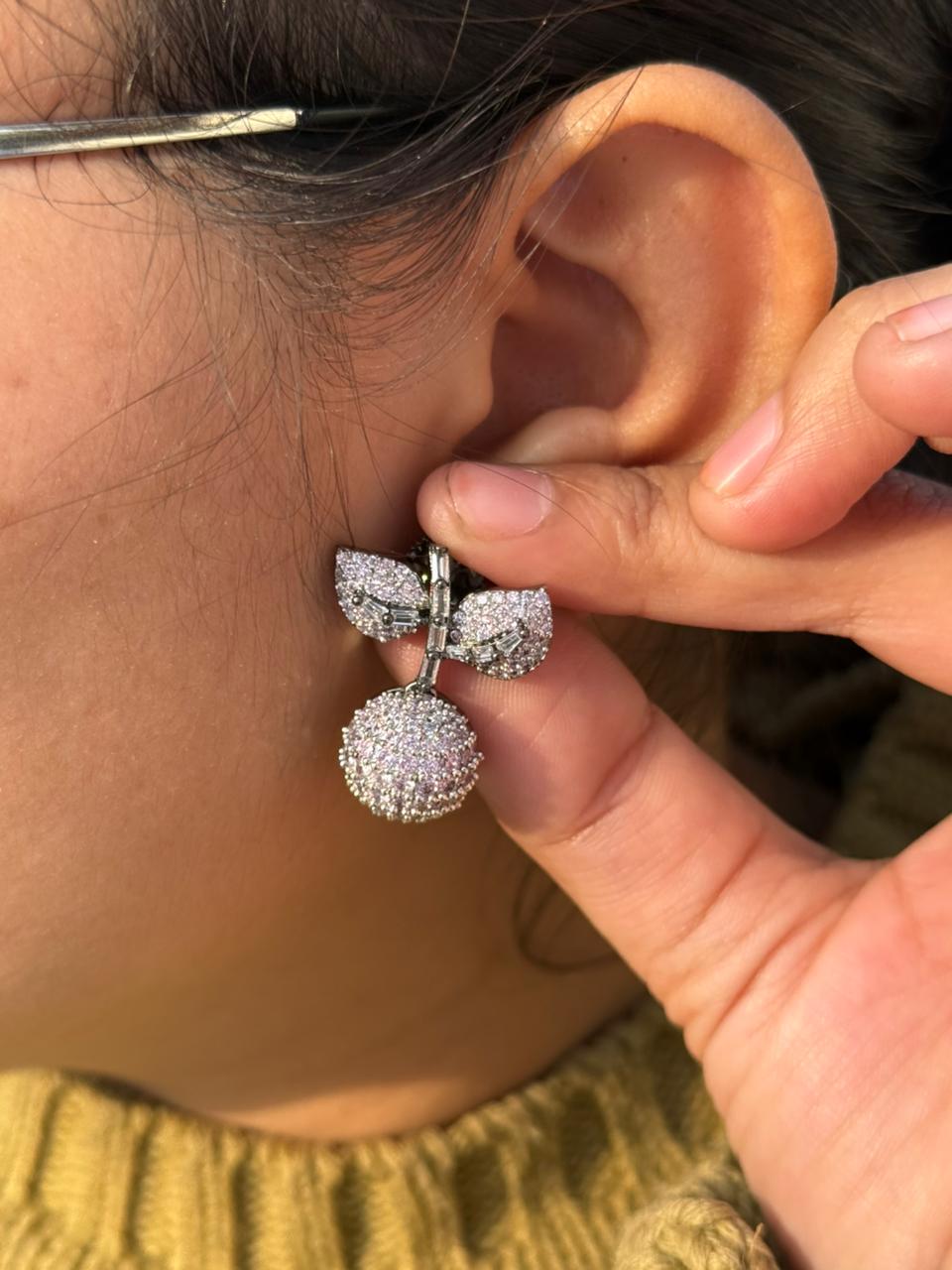 Luxury Pink Crystal Ball & Leaf Drop Earrings