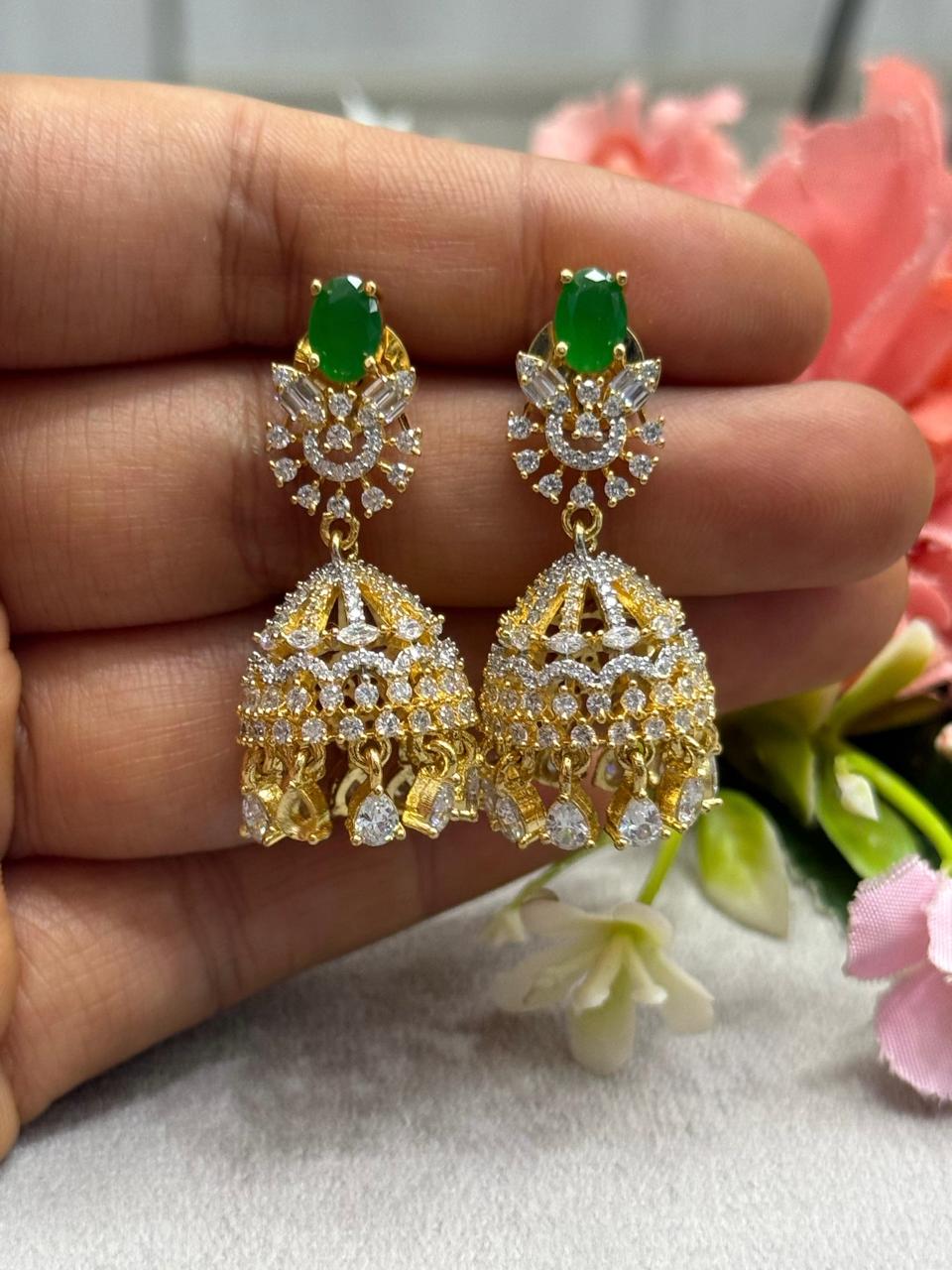 Cute With green Stone Jhumki for woman