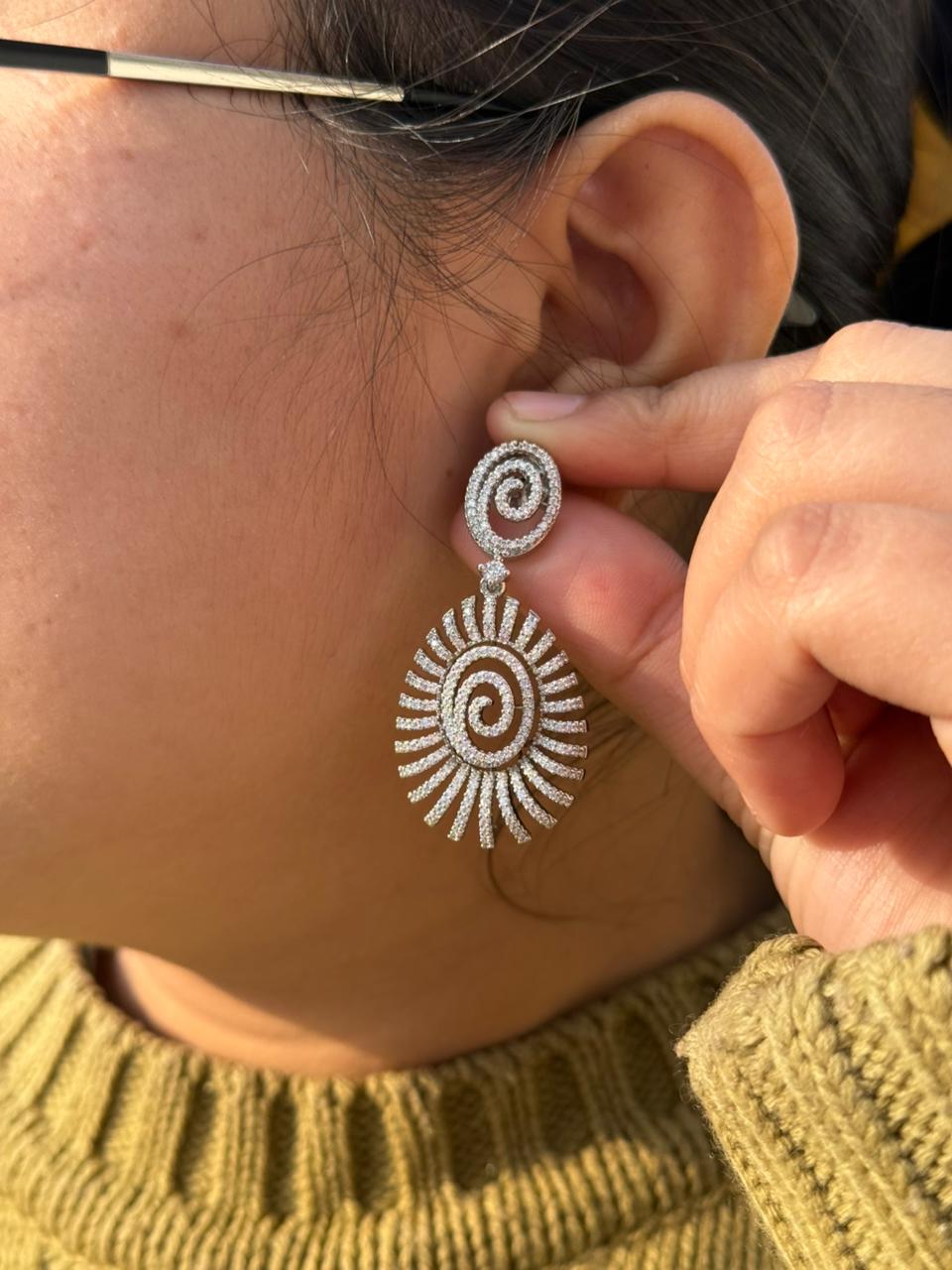 Silver Spiral Sunburst Earrings for women and girl