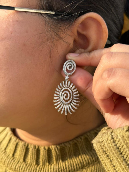 Silver Spiral Sunburst Earrings for women and girl
