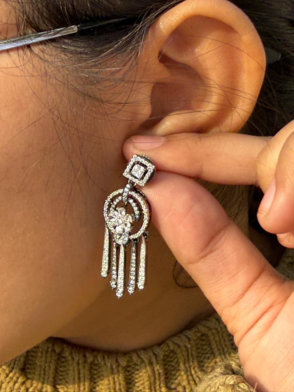 Black & Silver Crystal Chandelier Earrings
