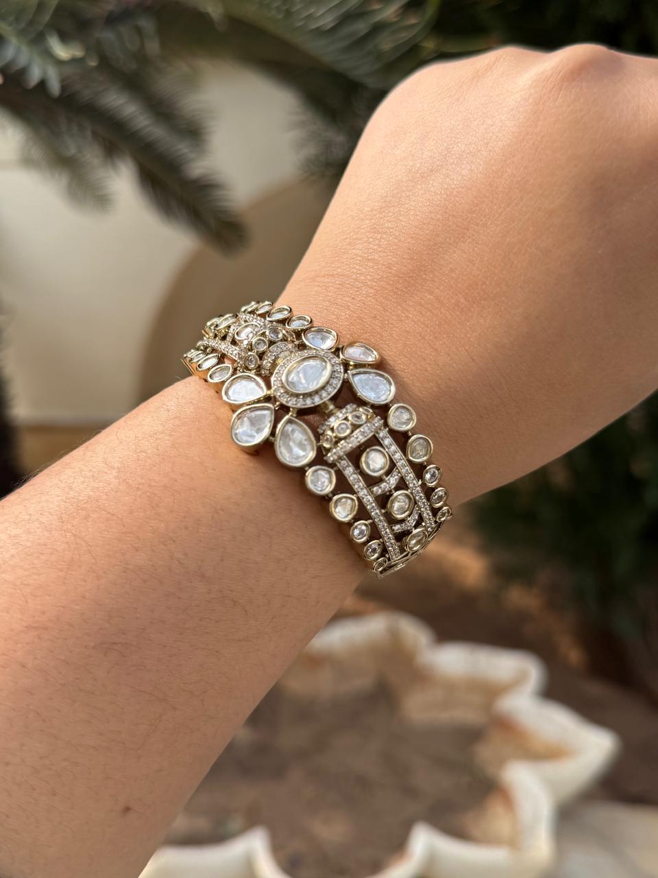 Floral Mossanite Kundan Bracelet for woman