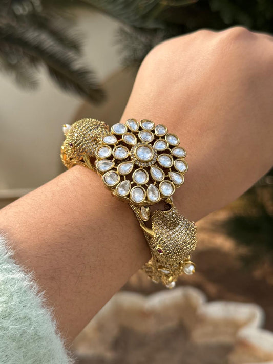 Mossanite Flower With Gold Finish Bracelet for woman