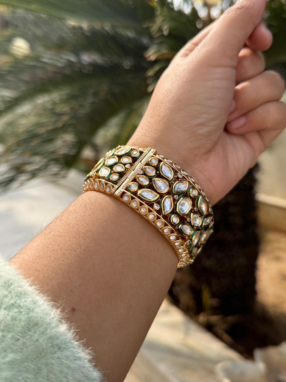 Meenakari Broad Bracelet With Kundan for woman