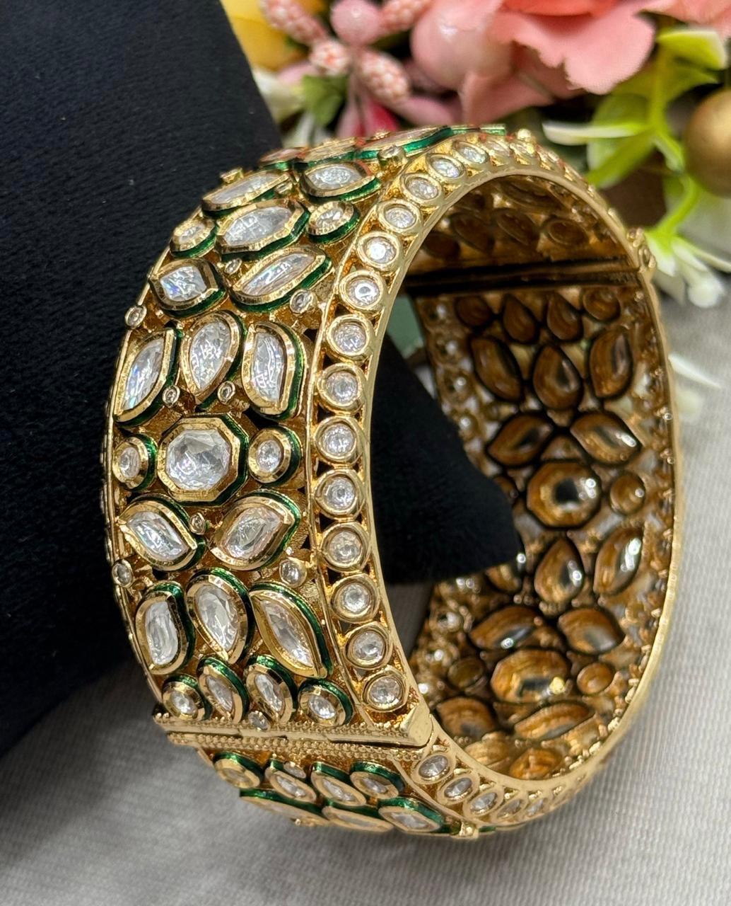 Meenakari Broad Bracelet With Kundan for woman