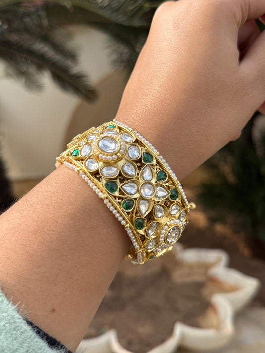 Paachi Kundan With Mossanites Broad Kada for woman