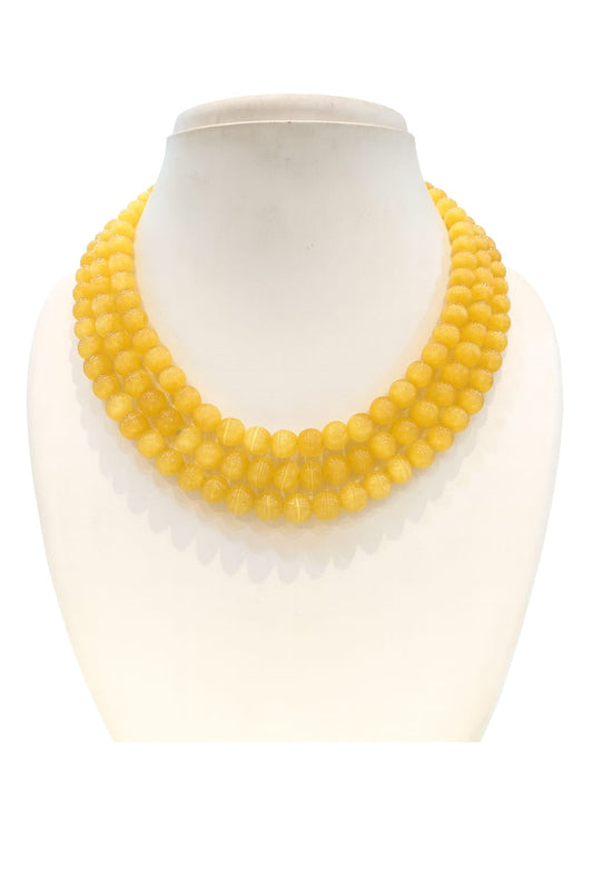 YELLOW THREE LAYER MONALISA BEADS MALA FOR WOMEN