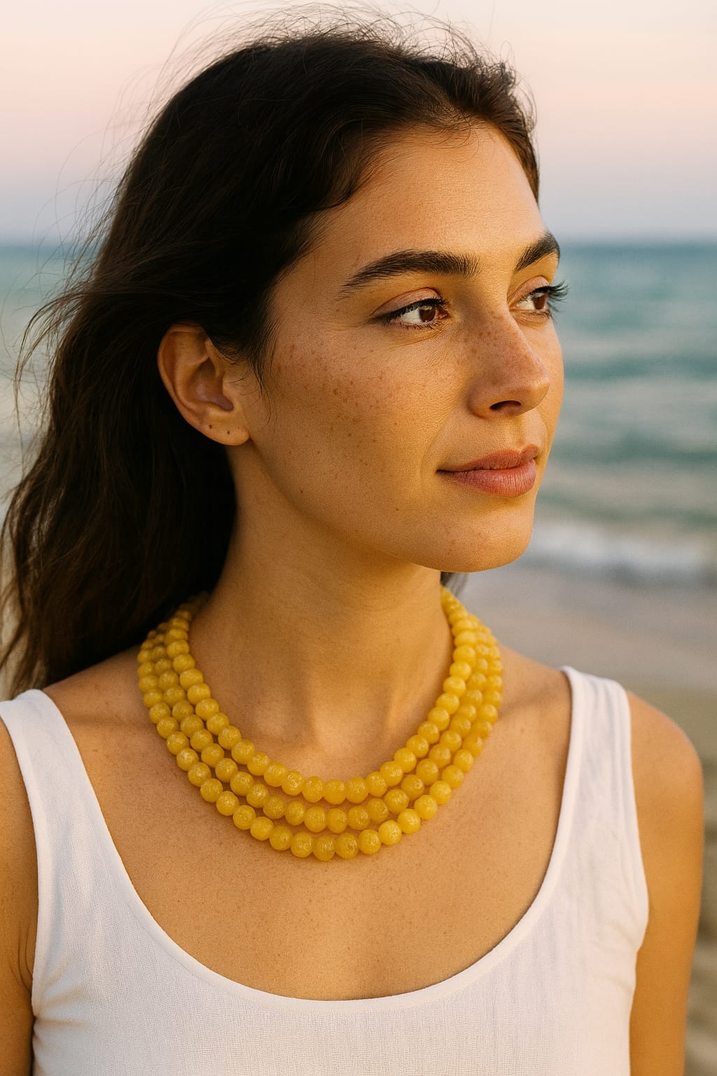 YELLOW THREE LAYER MONALISA BEADS MALA FOR WOMEN