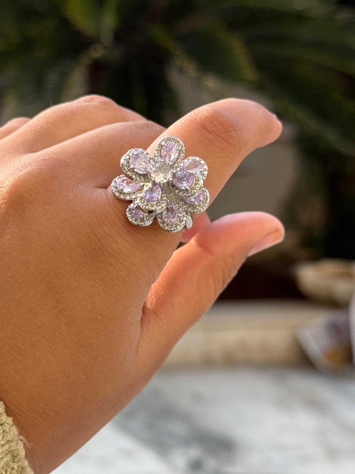 Floral Channel Setting Ring For woman