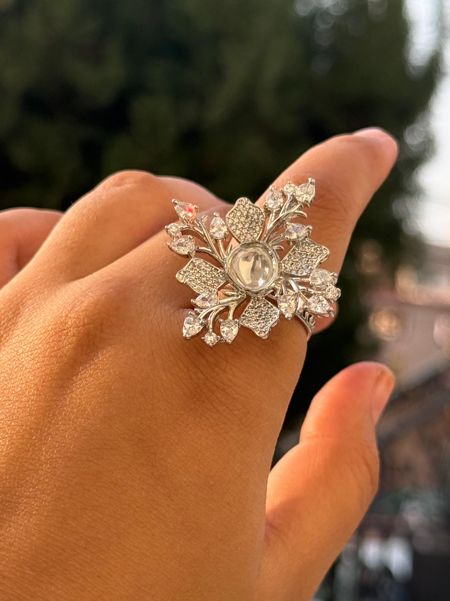 Leafy With Pearl CZ Ring for woman