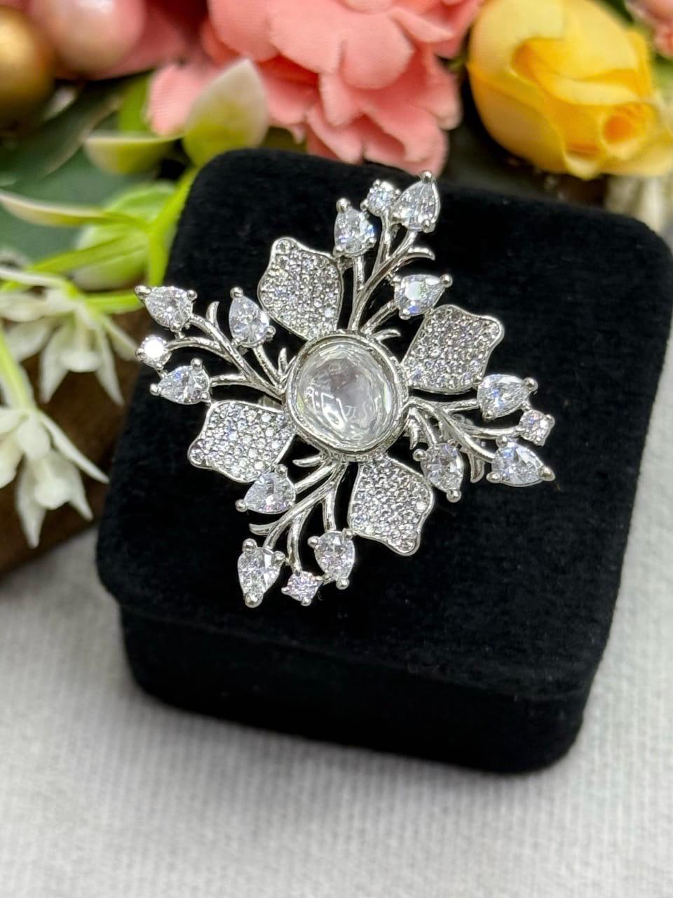 Leafy With Pearl CZ Ring for woman