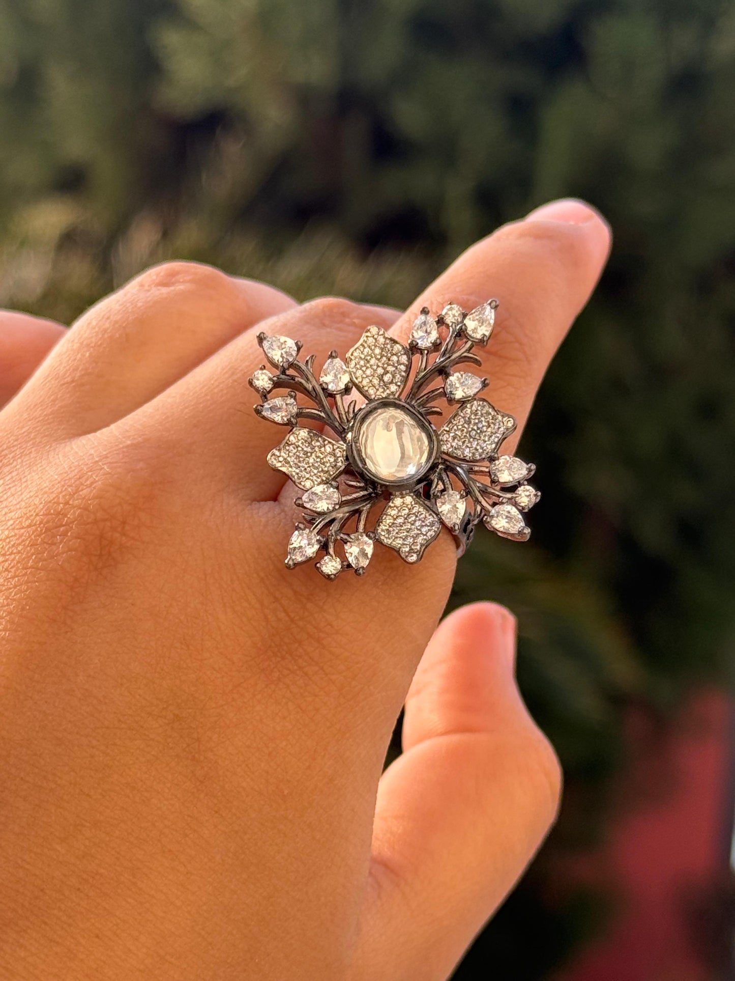 Leafy With Pearl CZ Ring for woman
