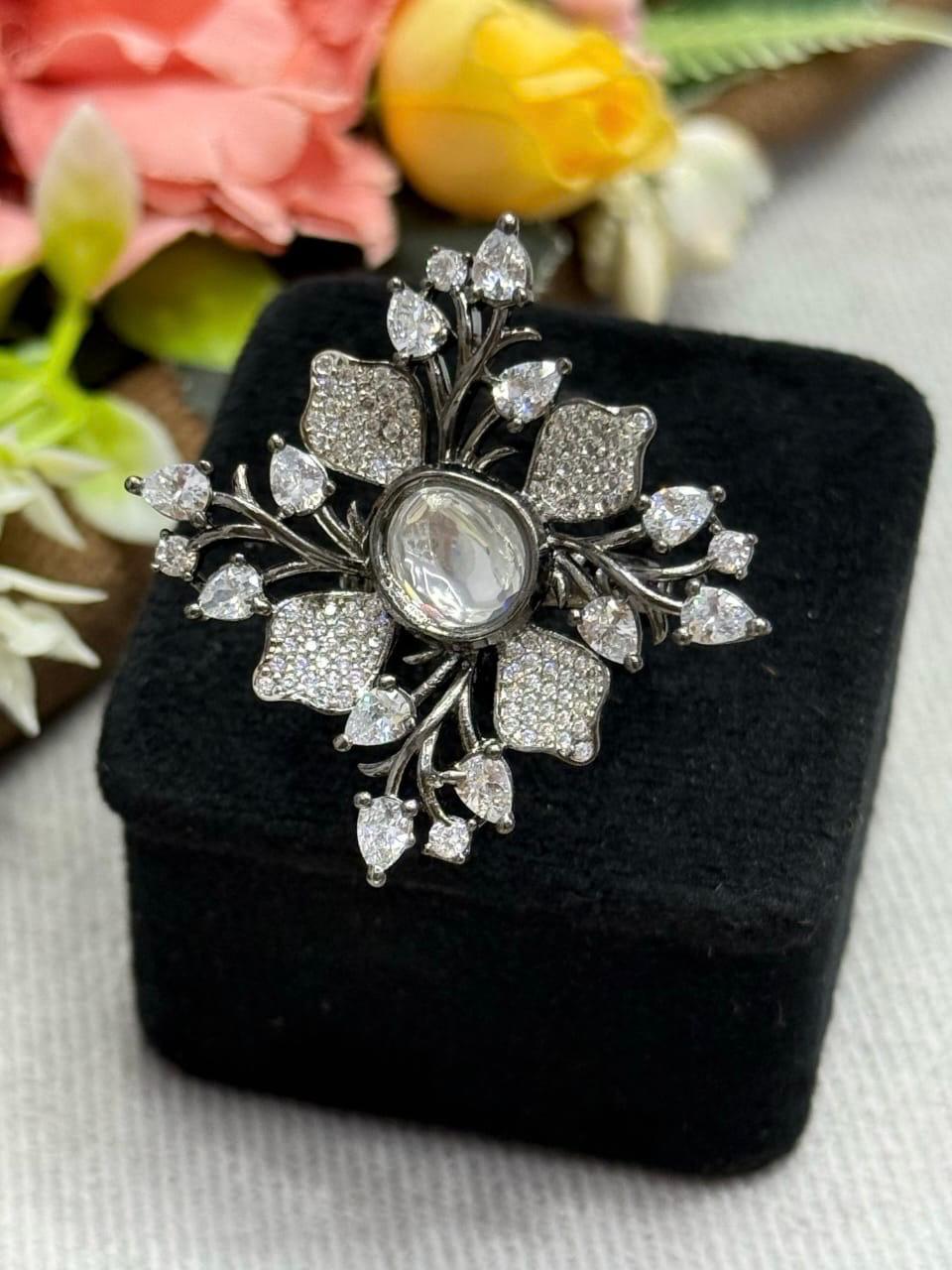 Leafy With Pearl CZ Ring for woman