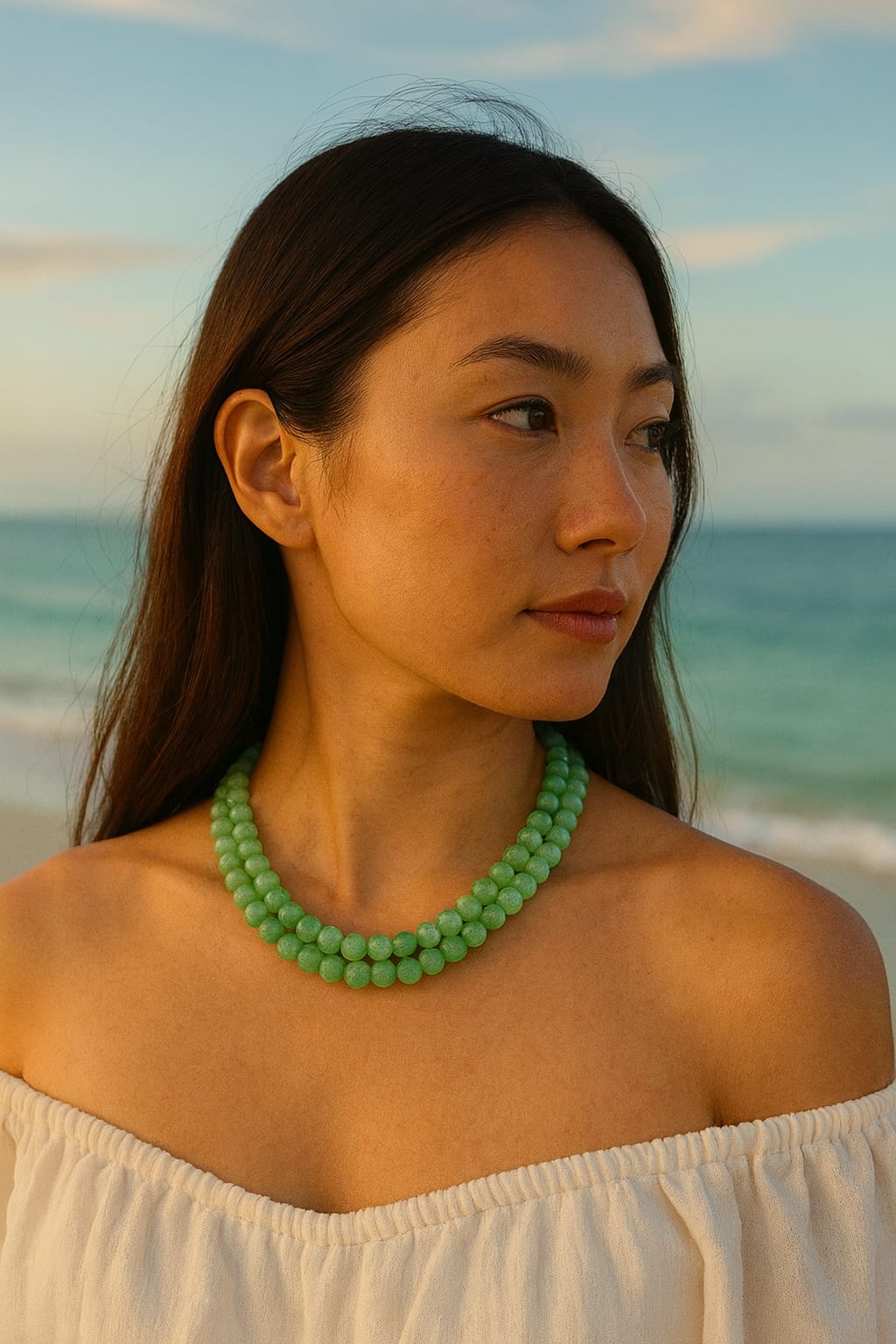 MINT COLOUR TWO LAYER MONALISA BEADS MALA